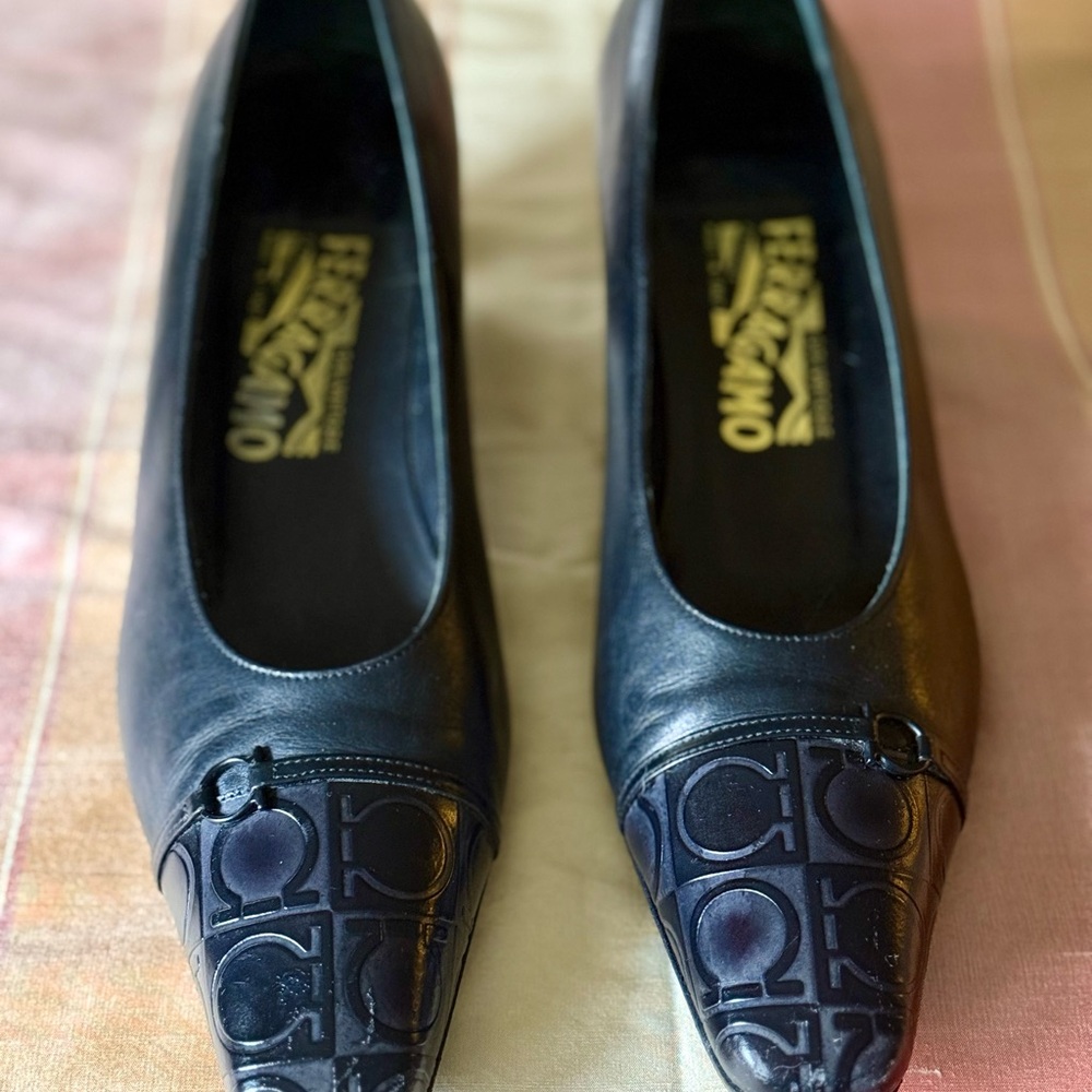 Salvatore Ferragamo Black Embossed Heels